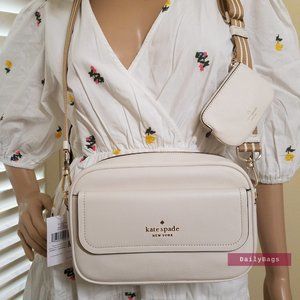 BEAUTIFUL PARCHMENT CREAM STRAP KATE SPADE CAMERA CROSSBODY FLAP WITH COIN